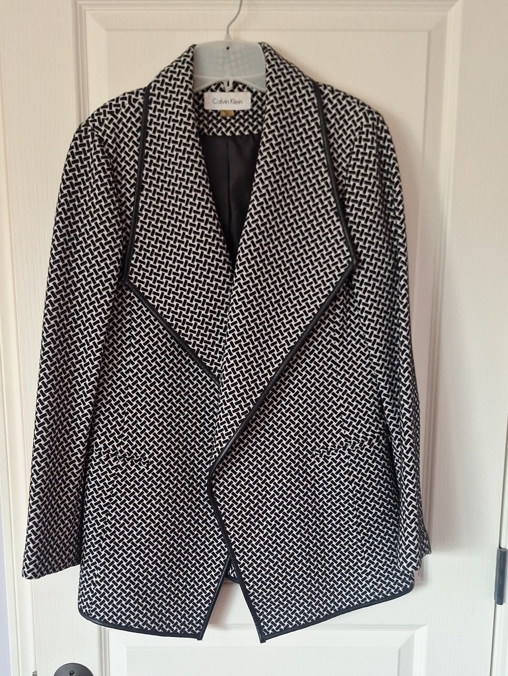 Calvin Klein Black and White Patterned Open-Front Jacket